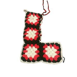 Vintage Handmade Crochet Granny Square Christmas Stocking With Tassels 15” Long
